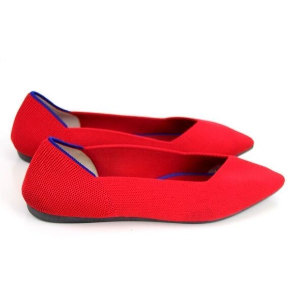 Rothy's RED TEXTILE BLUE TRIM POINTED TOE FLAT BALLET SLIP ON SHOES Sz 9W - Picture 5 of 11